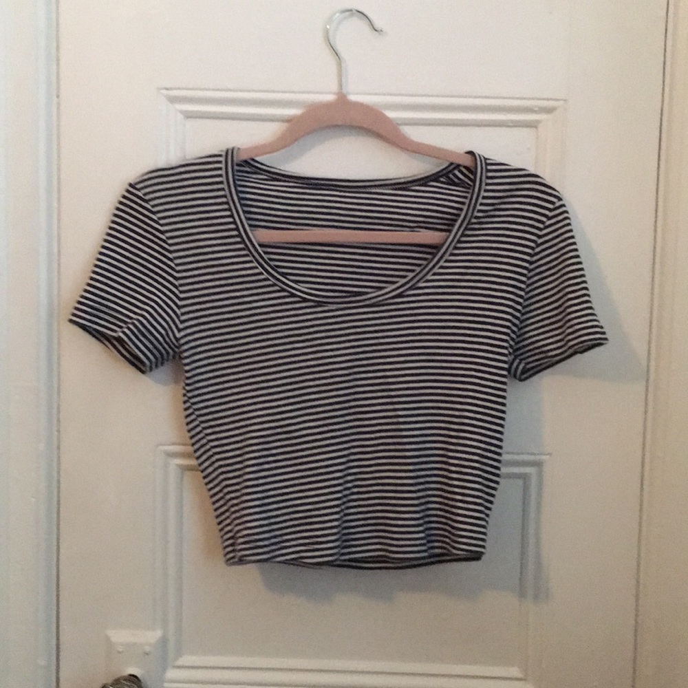 Blue and white striped crop top